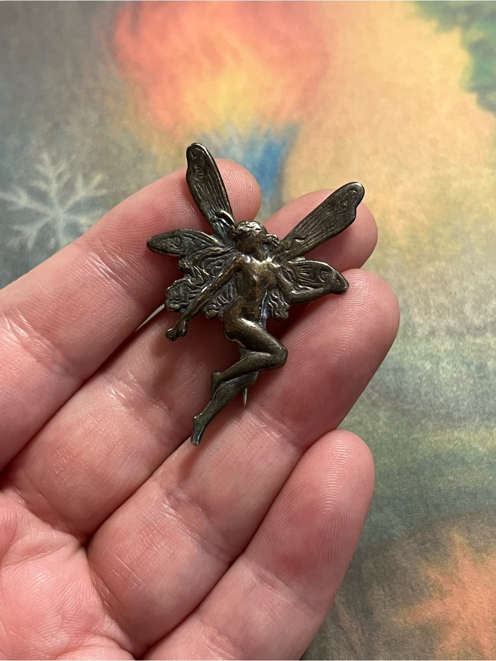 Vintage Sterling Silver 925 Art Nouveau Fairy Brooch Pin - Picture 3 of 7